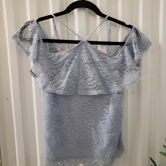 love, Fire Tops - LOVE, FIRE lace halter top w partial sleeves